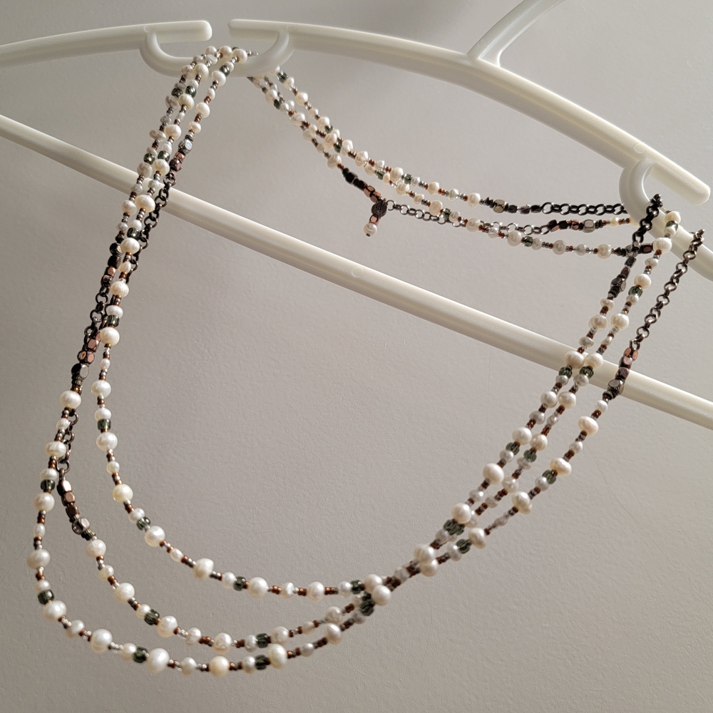 Elegant Multi-Strand Pearl Necklace Sterling Silver